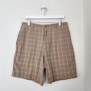 Vintage Claiborne Plaid Relaxed Fit Pleated Shorts Brown Tan 14/16